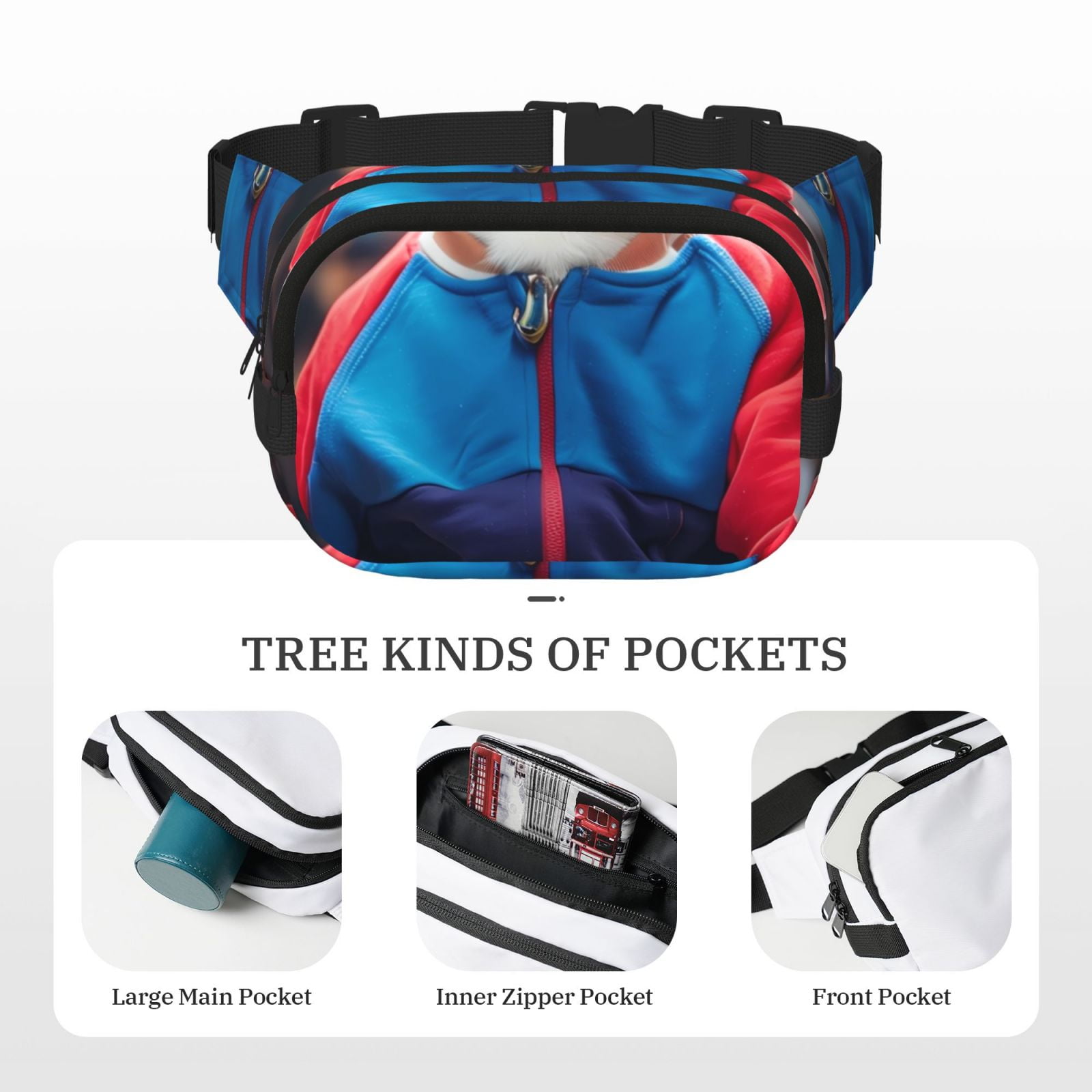 Picia Cool Cat In Sunglasses Print Square Double-Layer Waist Bag Mini Adjustable Waist Belt Bag Exercise Running Travel Hiking