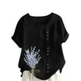 thumbnail image 2 of GaThRRgYP Women's Casual Short Sleeve Blouse - Summer Essential Top,Women Casual and Linen Round-Neck Top Printed Short Sleeve Button T-shirt Blouse Black M, 2 of 4