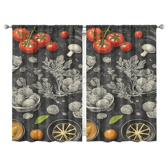 Kitchen Food Colorful Cooking Chef Curtains-blackout Curtains Bedroom Decor Living Room Darkening Grommet Window Drapes 2 Panels Set 52"x 84"