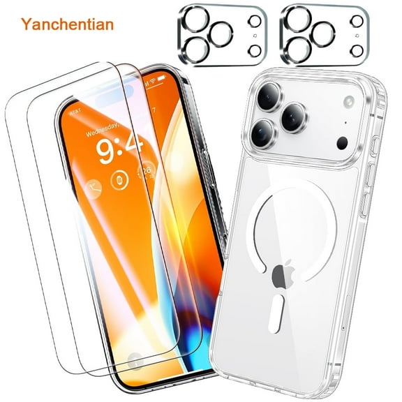 5 in 1 Magnetic Case for iPhone 17 Pro Max, [2 Pack Screen Protector  2 Camera Lens Protector],Clear