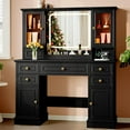 thumbnail image 7 of PUFFCAFE Makeup Vanity Desk with Mirror and Lights,43" Black Farmhouse Vanity Table Set with RGB Cabinets & Power Outlet,Large Dressing Table for Women Bedroom, 7 of 7