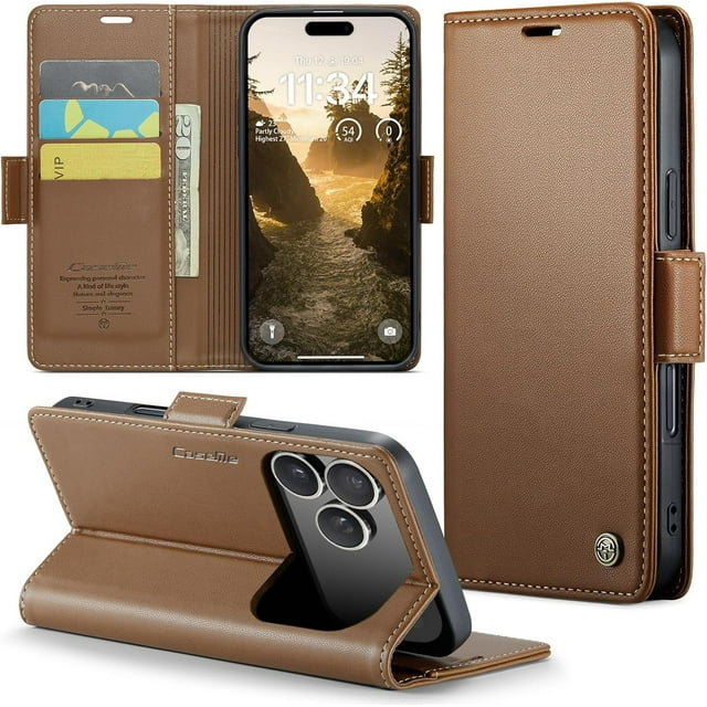Étui pour iPhone 17 Pro Max, Étui Portefeuille avec Porte-Cartes, Support, Blocage RFID, Fermeture Magnétique, Antichoc, Étui de Protection en Cuir PU pour iPhone 17 Pro Max, Étui à Rabat Portefeuille