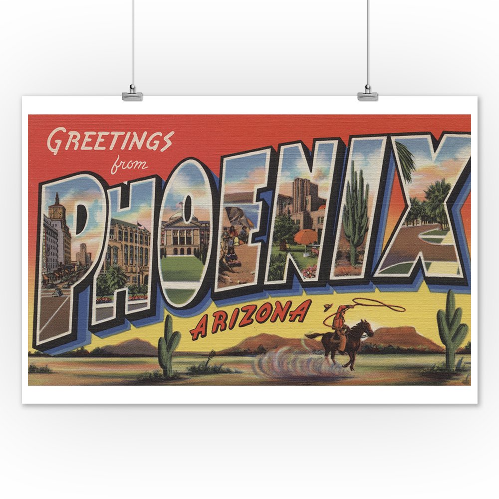 Greetings from Phoenix, Arizona (12x18 Art Print, Wall Decor Travel