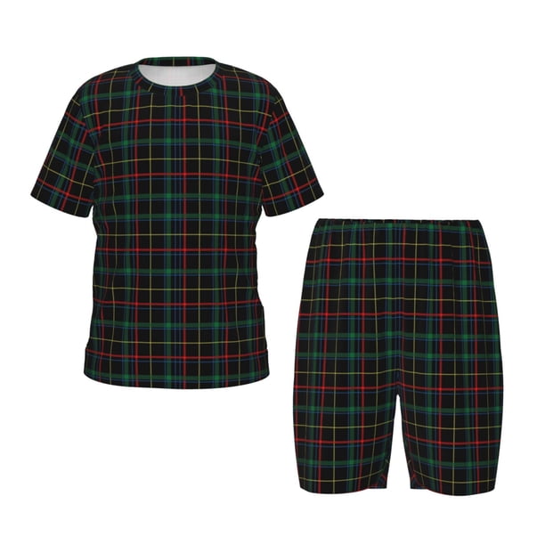 Balery Buffalo Plaid Dark Green Conjunto de Pijama Infantil de Manga Corta con Estampado – Ropa de Dormir de Algodón Suave-Small