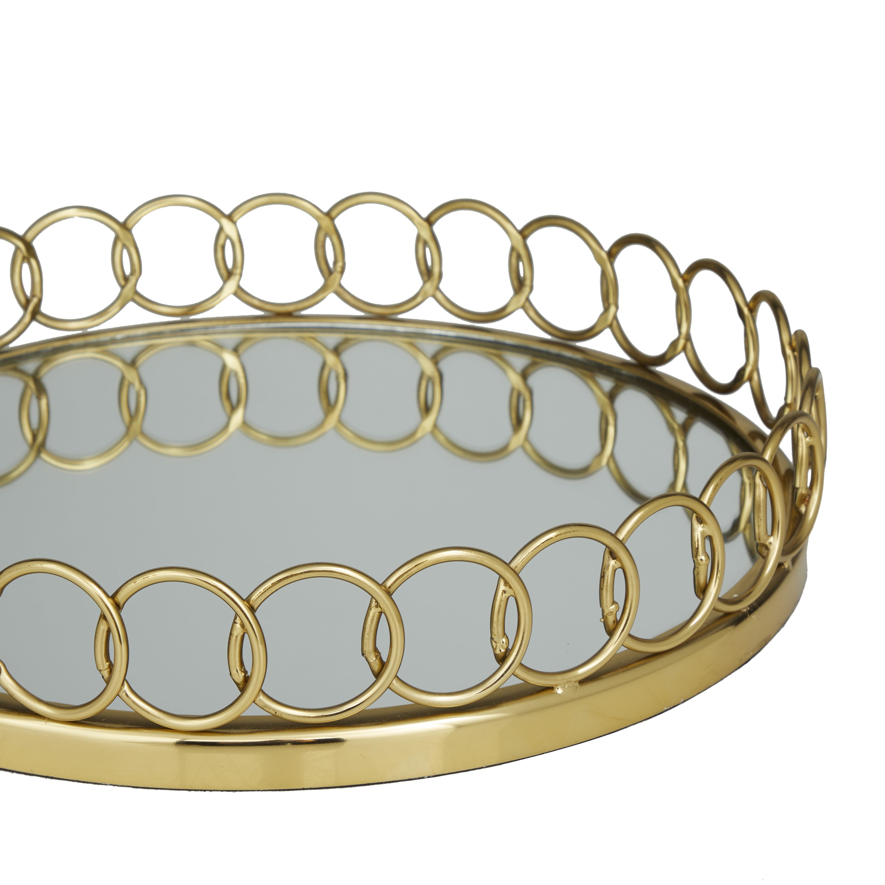 DecMode 16", 14"W Gold Stainless Steel Mirrored Tray with Circle Patterned Sides, 2-Pieces
