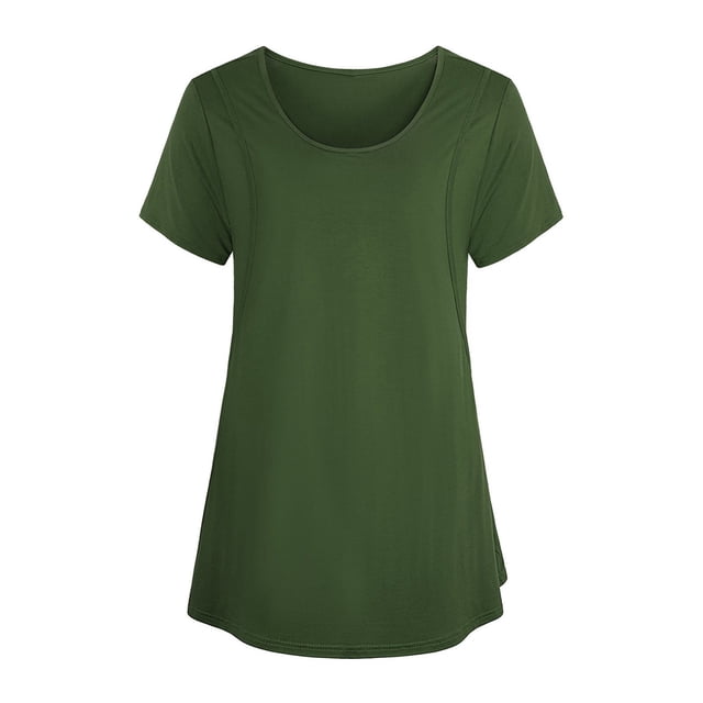 Leutsin Solid Short Sleeve Breast-Feeding Pregnant Woman Maternity Blouse