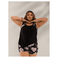 thumbnail image 3 of Women's Plus Size Black Tankini with Pink Floral Print Accent - Ruched Two Piece Swimsuit with Boyshorts, Tummy Control Beachwear XL-4XL, 3 of 6