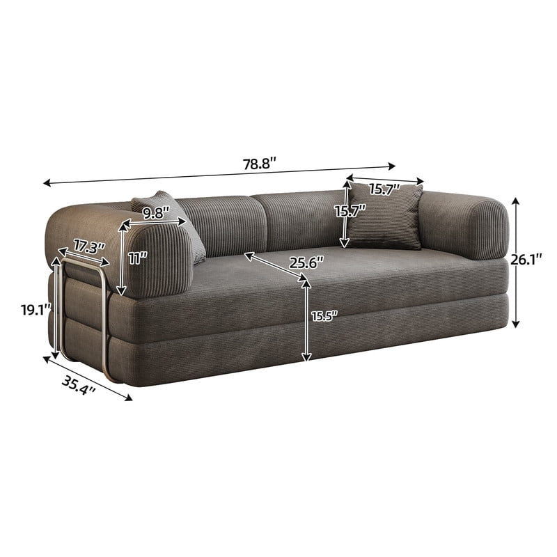 78.8" Convertible Sleeper Sofa Bed, Corduroy Folding Modern Boneless Couch Compression Sofa in Box, Floor Sofa Loveseat with Support Rods