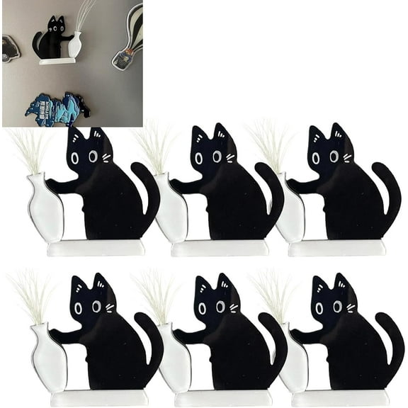 6PCS Cat Whiskers Holder, Cat Whisker Vase, Container, Magnet Acrylic Pet Memorial Decor Refrigerator Ornament Cute Desk Wall Decor Cats Fur Holder, Strong Magnetic, No Slippage