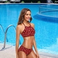 thumbnail image 4 of Womens Sexy Swimwear Red Plaid Christmas Tree Snow 2 Pcs Push-up Halter Tie Swimsuit/Bathing/Bikini Set, Small, 4 of 6