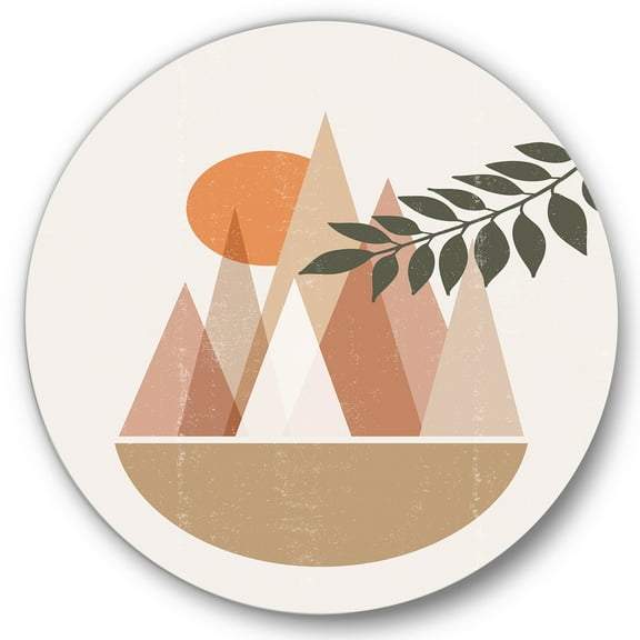 Designart 'Abstract Moon and Sun In Mountains II' Modern Circle Metal Wall Art 36x36 - Disc of 36