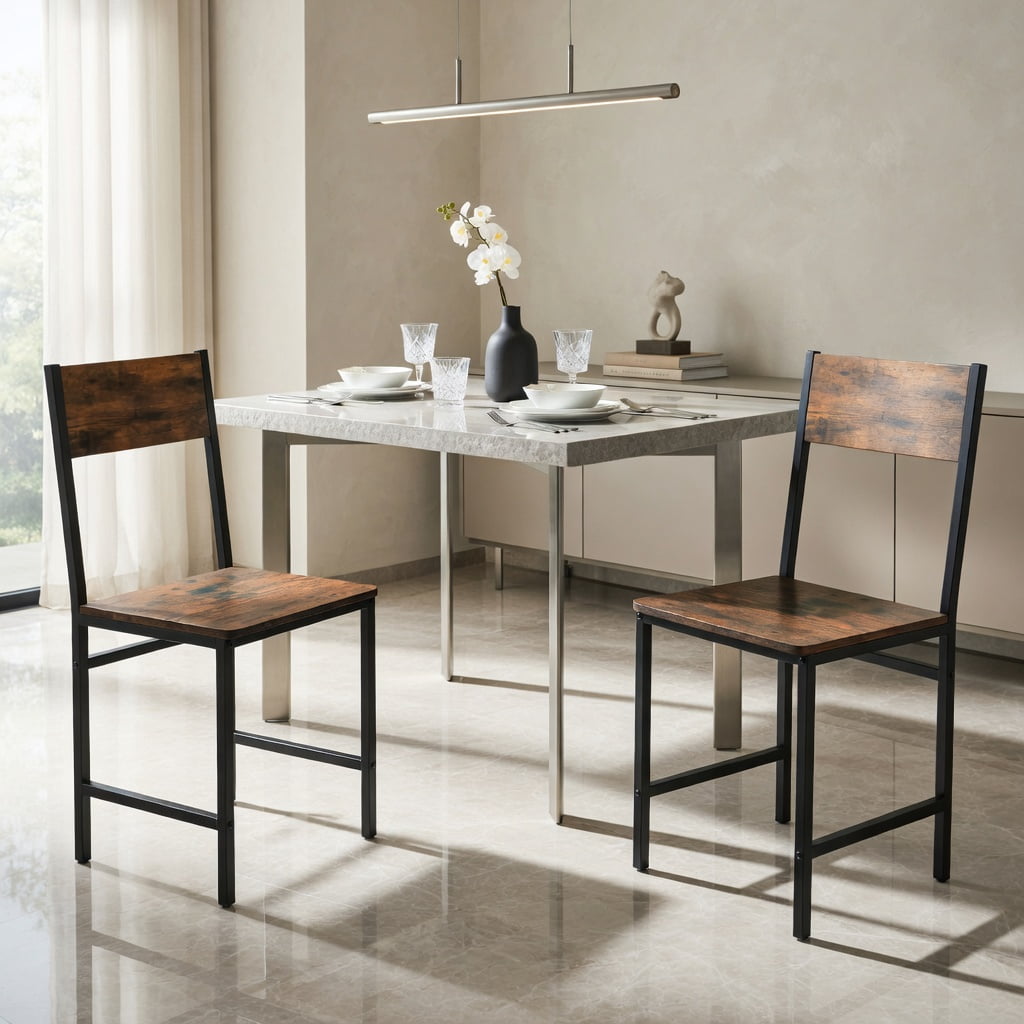 Barara King Dining Chair,Dining Room Chair,Industrial Kitchen Side Chairs Set of 2 with Metal Legs and Slanted Back-Rustic Brown