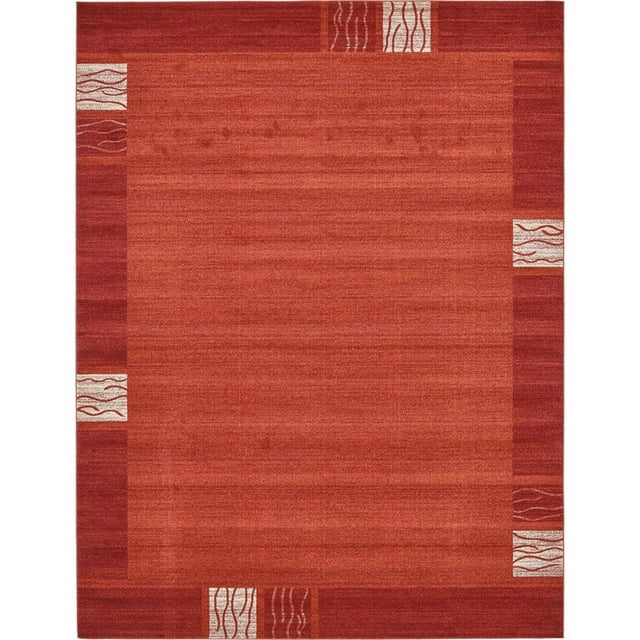 Unique Loom Del Mar Contemporary Area Rug 10' x 13' Rectangle Rust Red/Ivory
