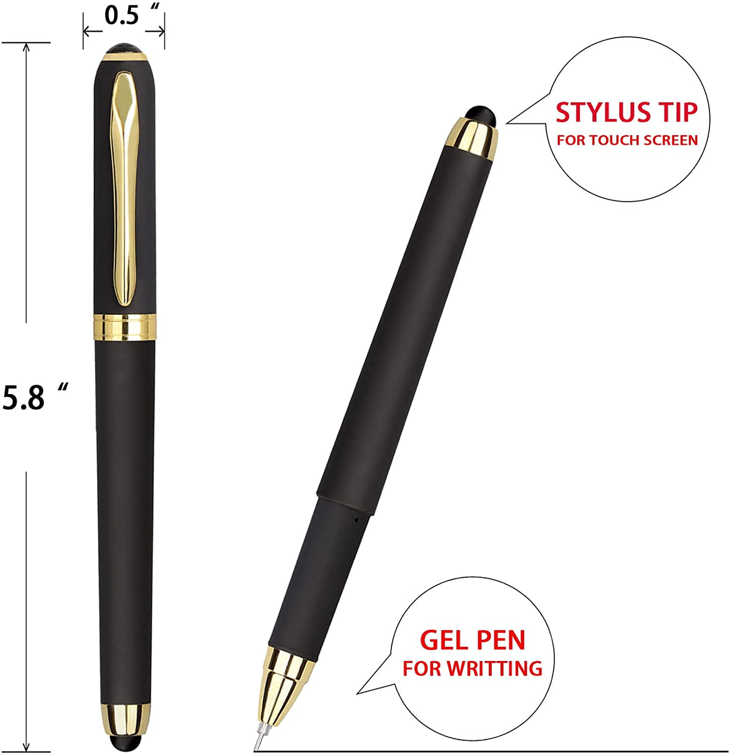 Gel Ink Rollerball Stylus Pen - 18 Pack,0.38mm Gel Pen Extra Fine Point,2 in 1 Capacitive Stylus Pen,Black Ink,Writing Smoothly for Office,Business,Gift,Metal Gold Clip