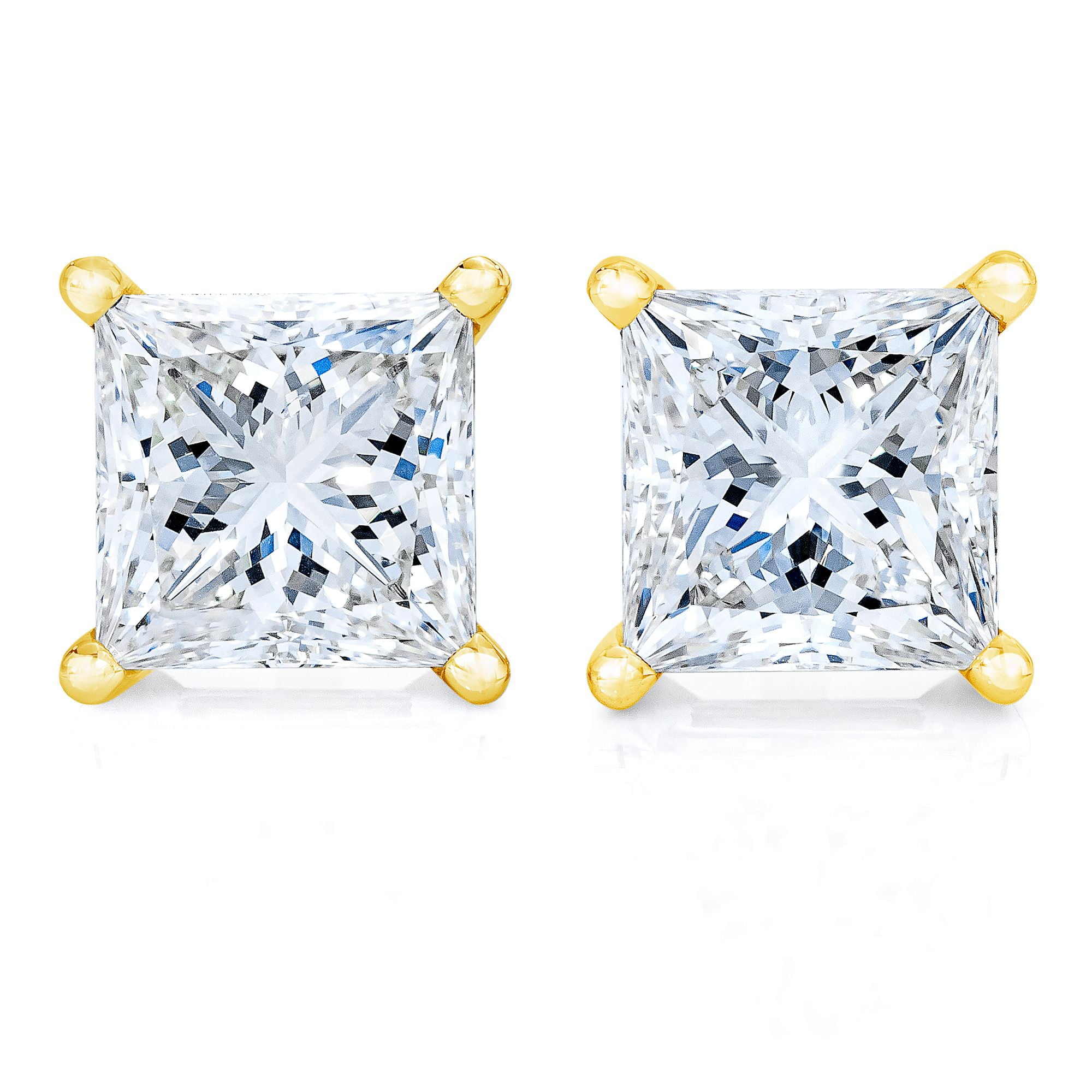 14k Yellow Gold Princess Square Solitaire Basket Set Stud Earrings with Push Back 5 Different Size Available 14k Yellow Gold Princess Square Solitaire Basket Set Stud Earrings with Push Back 5 Different Size Available