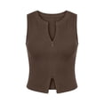 thumbnail image 4 of VNKIDY Womens Solid Color Ribbed Knit Sleeveless Zip Front Crop Top Notched Neckline For Casual Daily Wear Coffee L, 4 of 4
