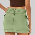 thumbnail image 7 of Woman High Waisted Trendy Slit Stretchy Denim Skirt with Shorts Casual Summer Skorts Skirts Green Xl, 7 of 7