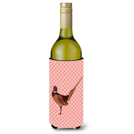 

Carolines Treasures BB7930LITERK Ring-necked Common Pheasant Pink Check Wine Bottle Beverge Insulator Hugger