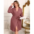 thumbnail image 4 of Ekouaer Women's Plus Size Robe Waffle Knit Bathrobe Short Lightweight Kimono Robes with Pockets Maternity Robe, 4 of 6