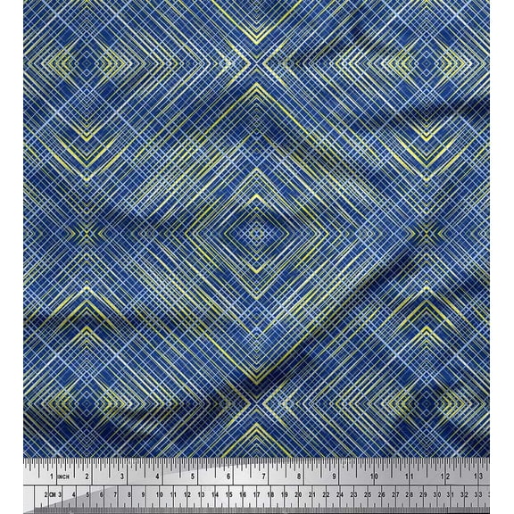 Soimoi Moss Georgette Fabric Geometric Check Print Sewing Fabric Yard 42 Inch Wide