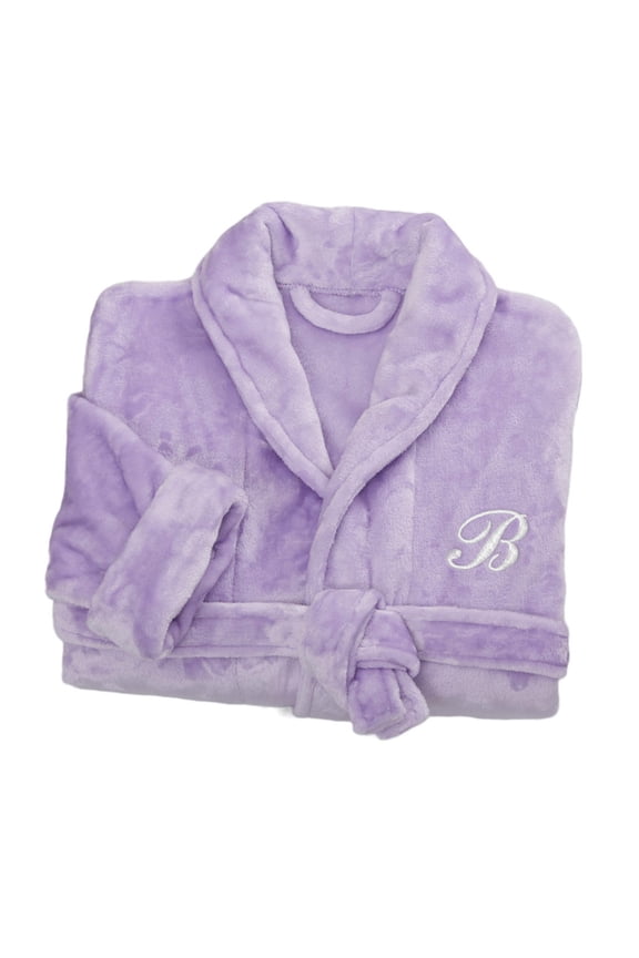 Embroidered Short Fleece Robe - Purple