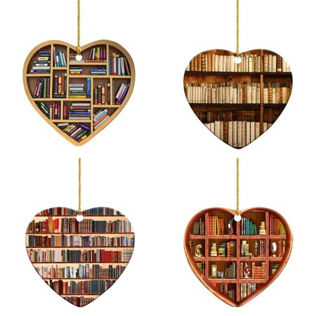 

WOXINDA Book Lovers Heart Shaped Bookshelf Pendant Acrylic Ornament Mini *4PCS