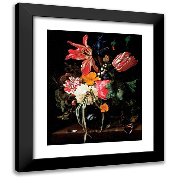 Maria van Oosterwijck 12x14 Black Modern Framed Museum Art Print Titled - Flower Still Life (1669)