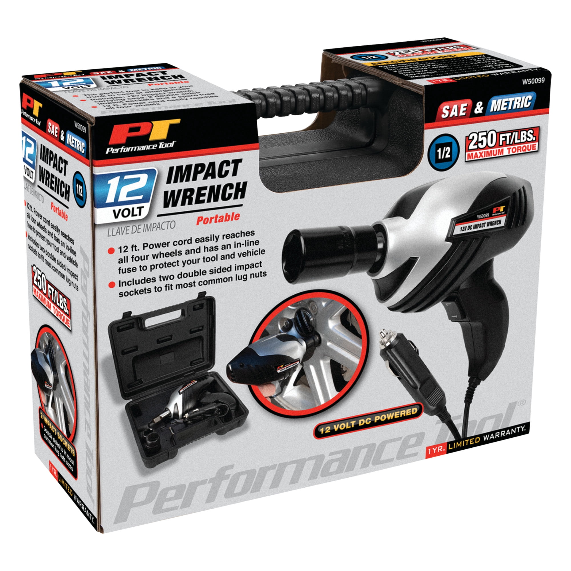 Performance Tool W50099 12v DC 1/2 in. Drive Impact Wrench - High Torque Cordless Electric Power Tool for Auto Repair and Heavy Duty Applications