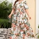 thumbnail image 2 of Vestido Midi Odeerbi Talla Grande Estampado Cuello V Manga Corta Cintura Elástica Volantes, 2 of 9