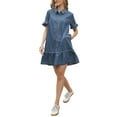 thumbnail image 4 of INSPIRE CHIC Denim Mini Dress for Women's Ruffle Sleeve Button Up Collared Casual Jean Dresses with Pockets XS Blue, 4 of 6