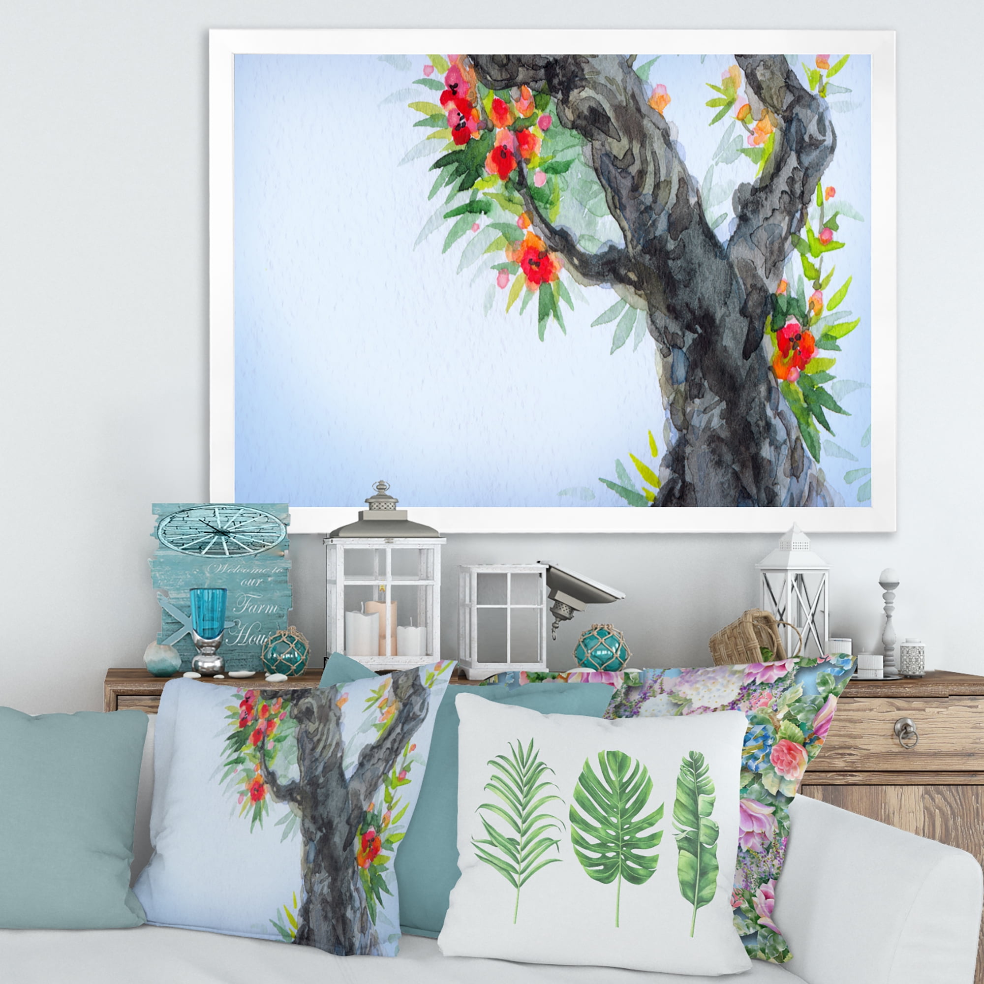 Blooming Flowers Of An Old Tree In Spring I 32 in x 16 in Framed Painting Canvas Art Print, by Designart