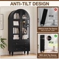 thumbnail image 5 of Walsunny 6-Tier Arched Bookshelf with Glass Door, Wood Display Cabinet Multifunctional Farmhouse Bookcase with Drawers Arch Bookcase Cabinet for Living Room, Black, 5 of 9
