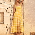 thumbnail image 2 of GEWSEY Women's 2025 Summer Spaghetti Strap Maxi Dresses Plaid Square Neck A Line Casual Beach Vacation Long Sundress (Yellow, XXL), 2 of 7