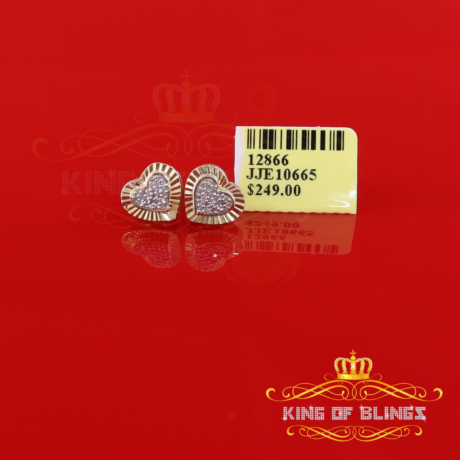 King of Bling's Aretes Para Hombre Heart 925 Yellow Silver 0.15ct Diamond Women's Stud Earring