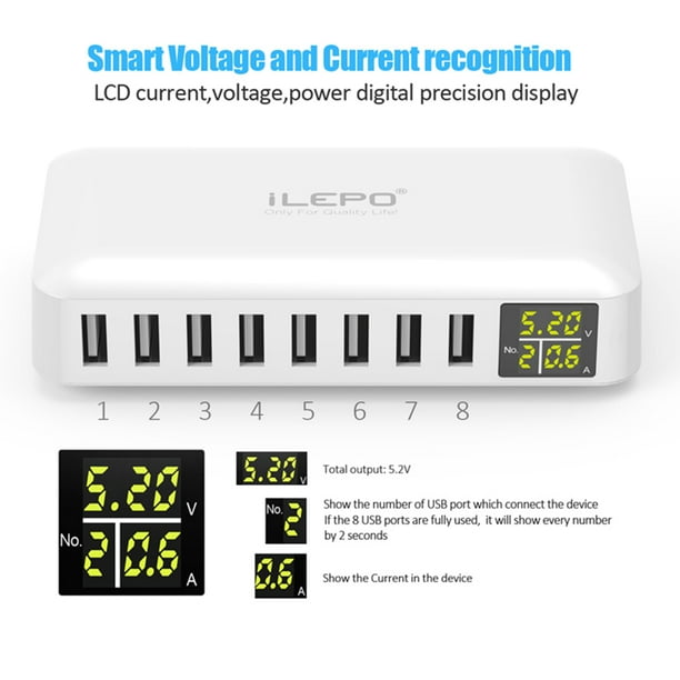 8 Ports Smart USB Charger 40W 8A Multi Port USB Hub with LCD