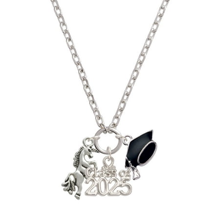 Delight Jewelry Silver-tone Unicorn - Silver-tone Class of 2025 Graduation Zoey Necklace, 28"