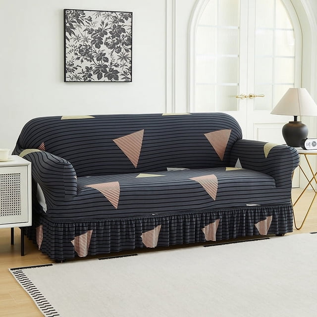Nvzi Funda de sofá elástica para sala de estar, fácil de instalar, lavable, protector de sofá con falda, 1 pieza (estilo F, 3 asientos)