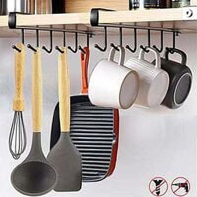 2 ganchos para colgar tazas, vasos, utensilios de cocina, corbatas, cinturones, bufandas, estantes debajo de los gabinetes, sin necesidad de taladrar (negro)
