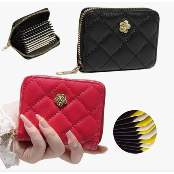 2pzs Tarjetero Mujer Acordeón Cartera Anti Rfid Modelo Negro y Rojo