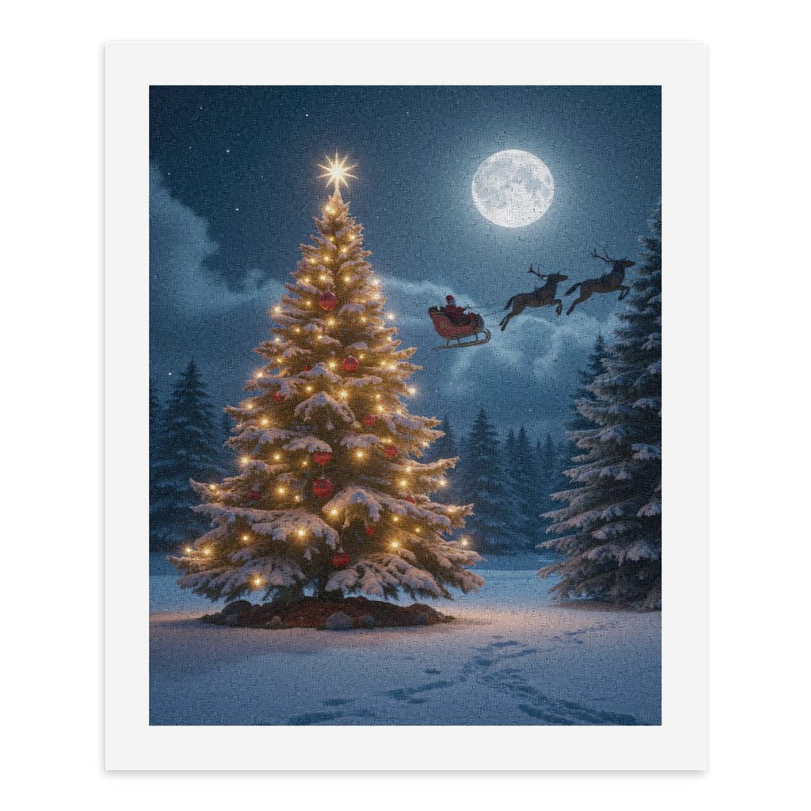 Paint by Numbers Kit for Adults, Christmas Night Sleigh Full Moon Paint by Numbers, Easy Paint by Numbers Kit for Adults Beginner, DIY Adult Paint by Number Kits on Canvas, Home Decor
