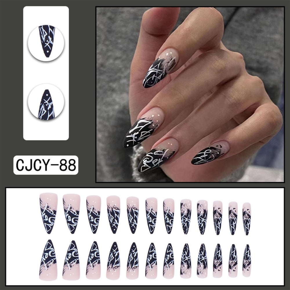 wellpaidentity Retro Gradient False Nails Easy to Remove Fake Nails for  Manicure Lovers and Beauty Bloggers Jelly Glue Model 