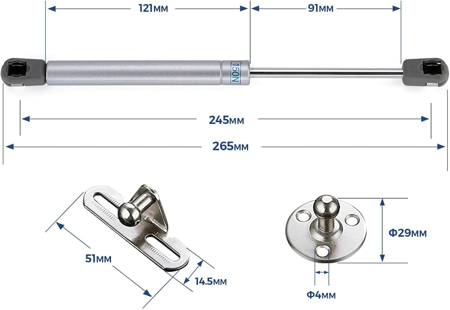 4 PCS Gas Struts for Cabinet - 10 Inch Silver Lift Supports Hinges for Ki en Lid Stay - 150N/33 LB Soft Open Doors Gas Shocks