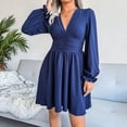 thumbnail image 3 of Vestido de gasa plisado de manga larga NikouMX con cuello en V, 3 of 8