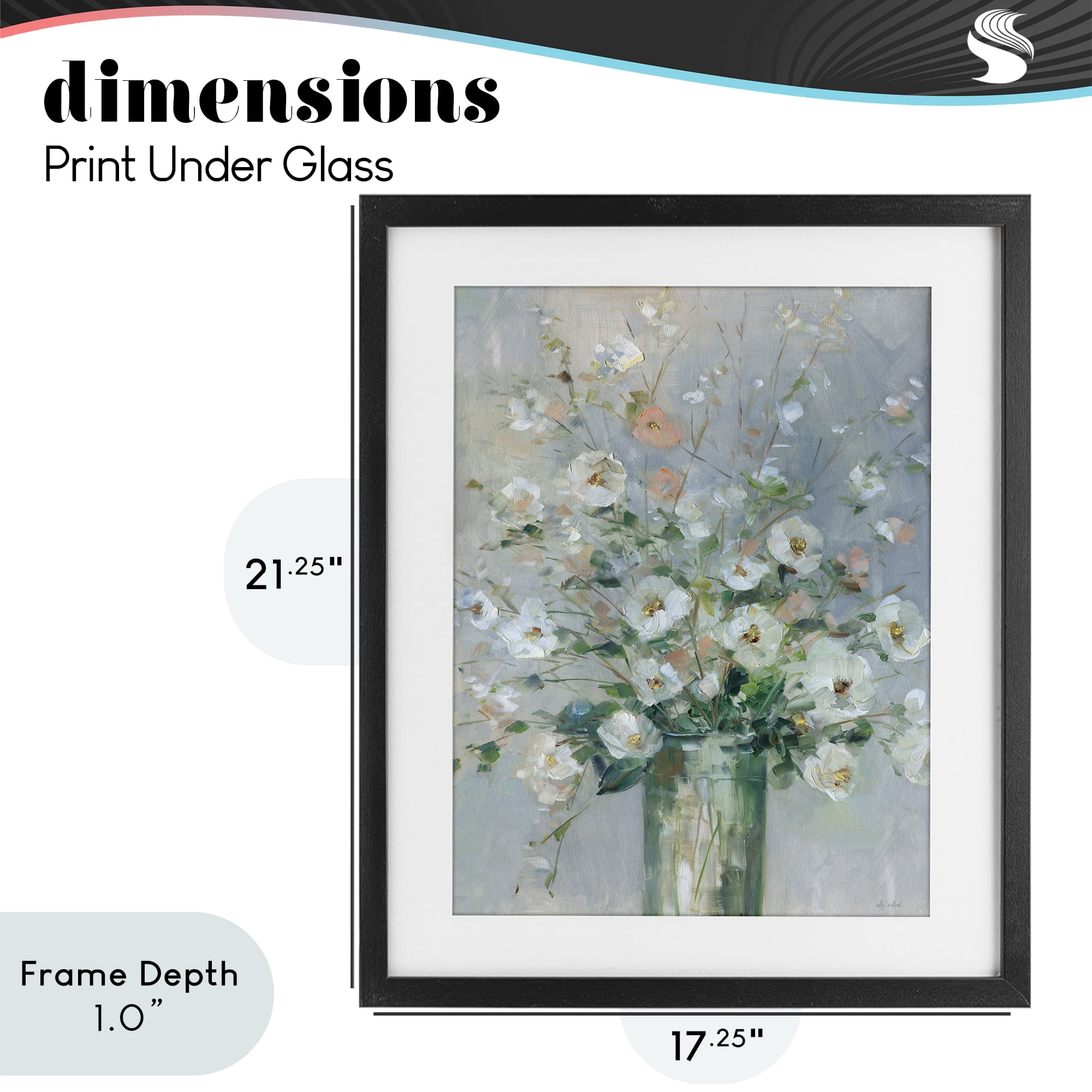Stupell Industries Delicate White Blossoms Impression Black Framed Print Under Glass, design by Sally Swatland
