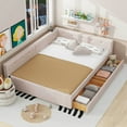 thumbnail image 2 of Euroco Upholstered Full Size Platform Bed with 2 Storage Drawers for Kids Teens, Beige, 2 of 14