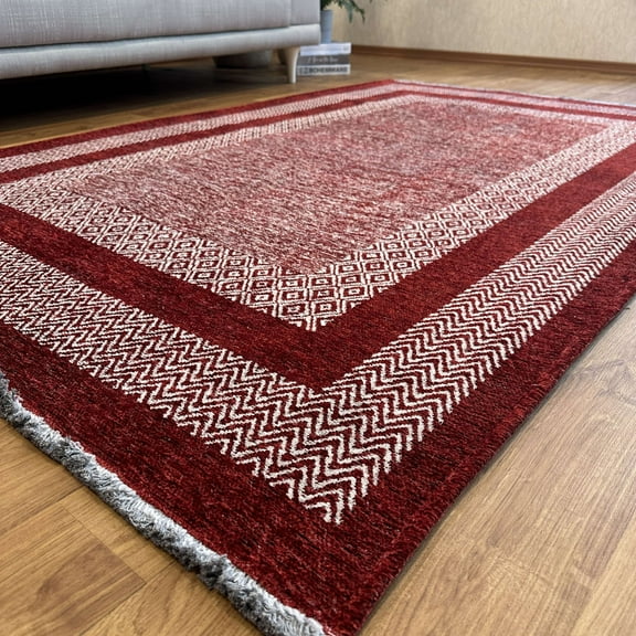 Alfa Rich 5x8 Scandinavian Style Red Burgundy Washable Woven Cotton Area Rugs