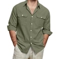 thumbnail image 3 of Summer Shirts for Men Long Sleeve Button Up Cotton Linen Shirts Casual Work Lightweight Comfy Tees with Pockets, M, 3 of 6