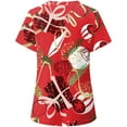thumbnail image 3 of Pompotops Blouse de Travail pour Femmes de Noël à Manches Courtes, Col en V, Imprimée, Chandail T-Shirt Haut, 3 of 4