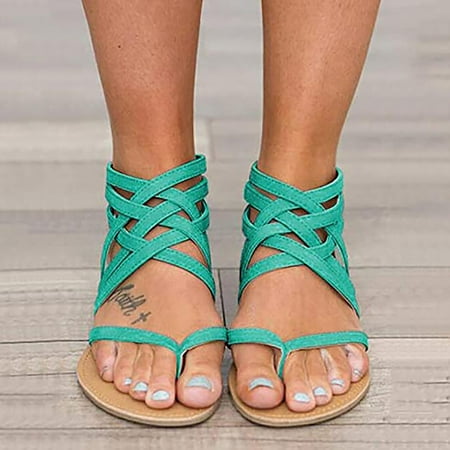 

Wirdiell Ladies Flat Sandals Zipper Open Toe Slippers Roman Shoes Summer Beach Sandals