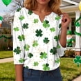 thumbnail image 4 of UngA St Patrick's Day Shirt Women Plus Size Funny V Neck 3/4 Sleeve Tops Shamrock Graphic Tshirt Irish Shirts Outfit,Size M, 4 of 9